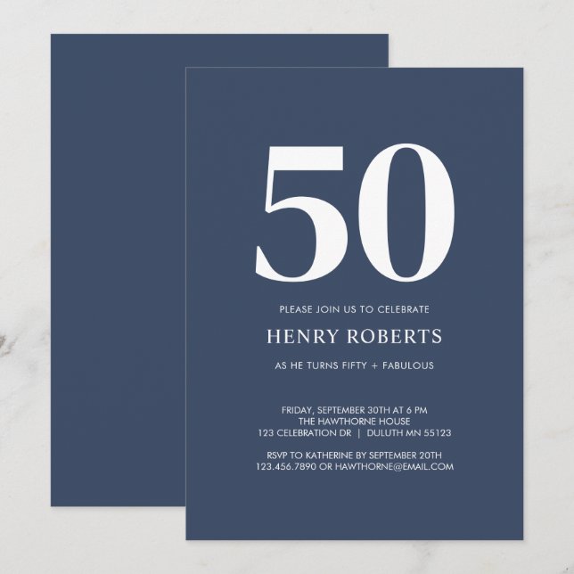 Fifty and Fabulous Blue 50th Birthday Party Invitation (Front/Back)