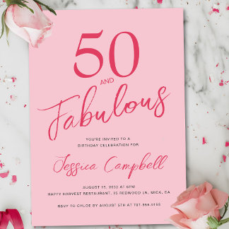 Fifty and Fabulous Blush Pink 50th Birthday Party Invitation