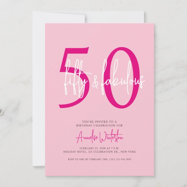 Fifty and Fabulous Blush Pink 50th Birthday Party  Invitation (Front)
