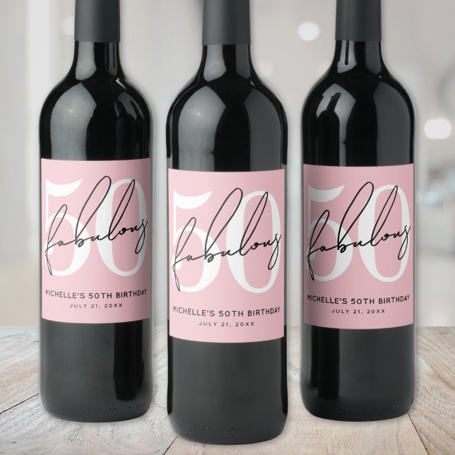 Fifty And Fabulous Blush Pink 50th Birthday Wine Label (Fifty And Fabulous Blush Pink 50th Birthday Wine Label )