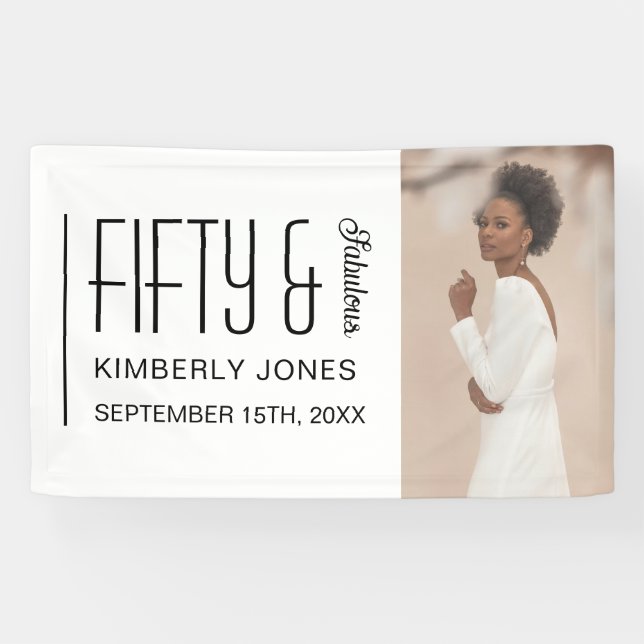 Fifty and Fabulous Bold Photo 50th Birthday Party Banner (Horizontal)