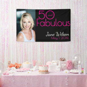 Fifty and Fabulous Bold Photo 50th Birthday Party  Banner