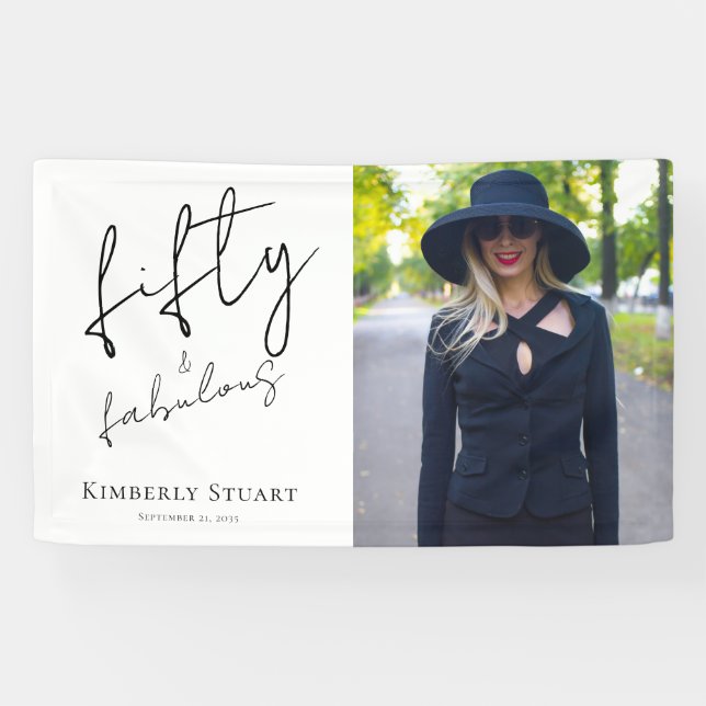 Fifty and Fabulous Bold Photo 50th Birthday Party  Banner (Horizontal)