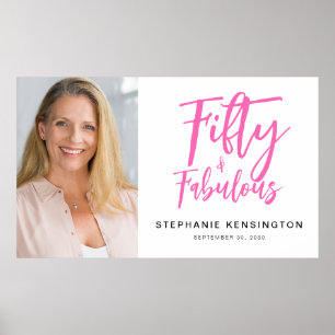 Fifty and Fabulous Bold Photo 50th Birthday Party Poster