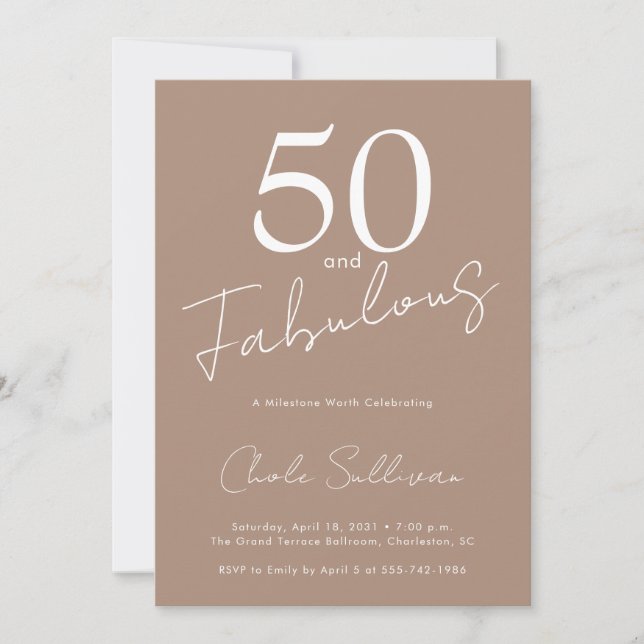 Fifty and Fabulous Brown 50th Birthday Party Invitation (Front)