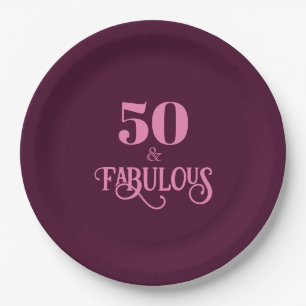 Fifty and Fabulous Burgundy Birthday Party Paper Plate