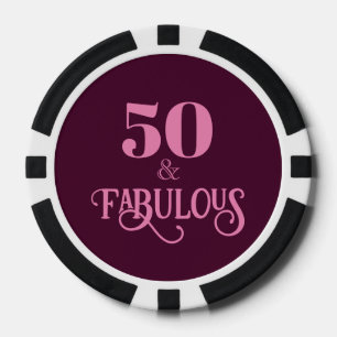 Fifty and Fabulous Burgundy Birthday Party Poker Chips