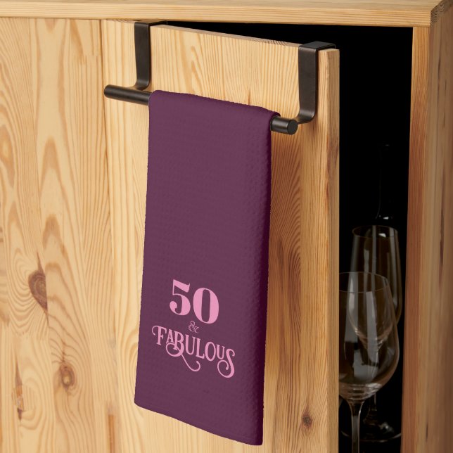 Fifty and Fabulous Burgundy Birthday Tea Towel (Thirds Fold)