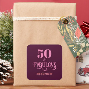 Fifty and Fabulous Burgundy Square Sticker
