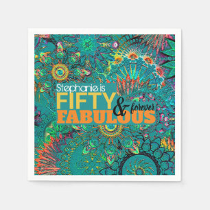 Fifty and Fabulous Colourful Blue Bohemian Napkin