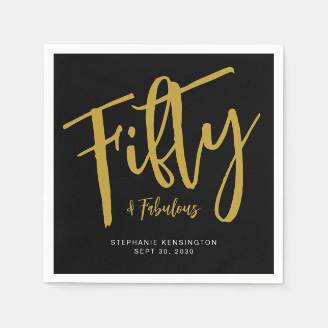 Fifty and Fabulous Date Name 50th Birthday Party Napkin (Front)