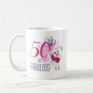 Fifty and Fabulous Dog with Balloons Coffee Mug
