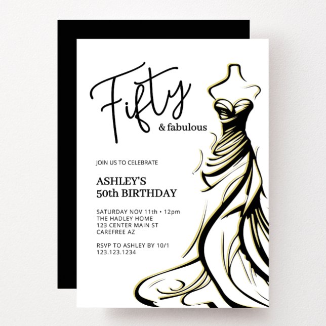 Fifty and Fabulous Dress Black White 50th Birthday Invitation (Creator Uploaded)