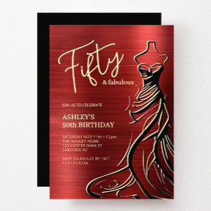 Fifty and Fabulous Dress Red 50th Birthday Invitation