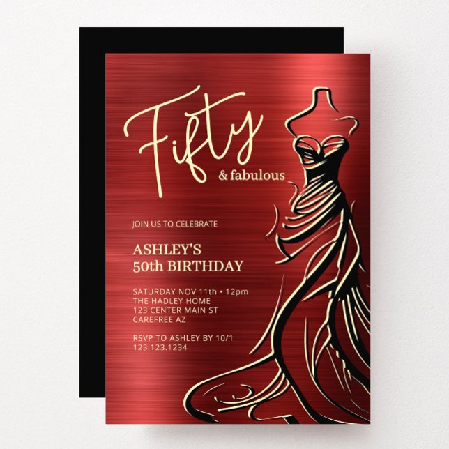 Fifty and Fabulous Dress Red 50th Birthday Invitation (Creator Uploaded)