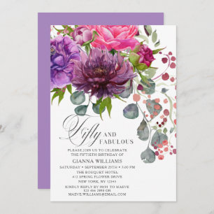 Fifty and Fabulous Elegant Floral 50th Birthday Invitation