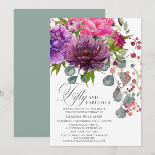 Fifty and Fabulous Elegant Floral 50th Birthday Invitation