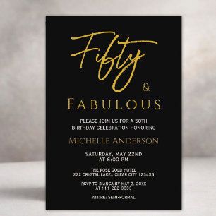 Fifty and Fabulous Elegant Gold Celebration Invitation