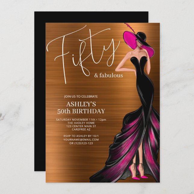 Fifty and Fabulous Elegant Pink 50th Birthday Invitation (Front/Back)