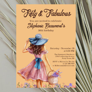 Fifty and Fabulous Elegant Woman's  50th Birthday  Invitation