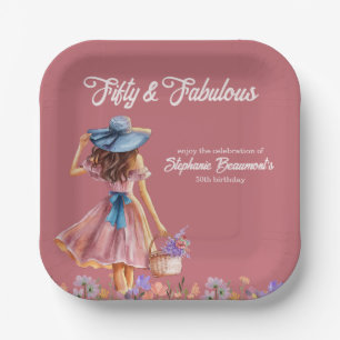 Fifty and Fabulous Elegant Woman's 50th Birthday Paper Plate