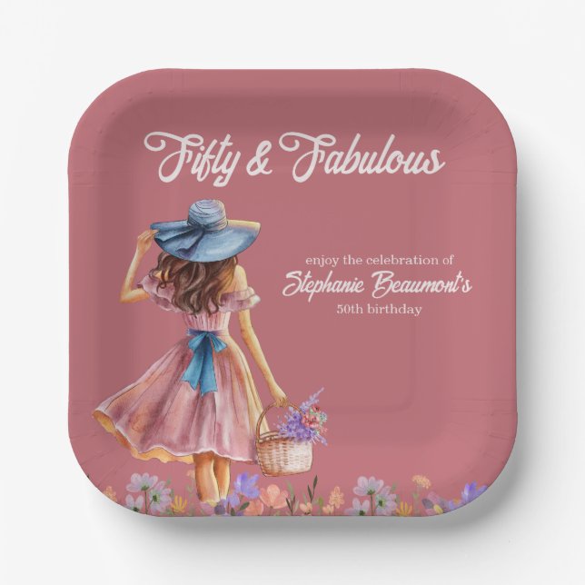Fifty and Fabulous Elegant Woman's 50th Birthday Paper Plate (Front)