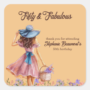 Fifty and Fabulous Elegant Woman's 50th Birthday Square Sticker