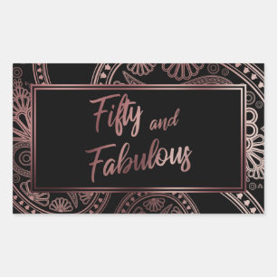 Fifty and Fabulous Faux Rose Gold & Black Paisley Rectangular Sticker