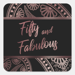 Fifty and Fabulous Faux Rose Gold & Black Paisley Square Sticker