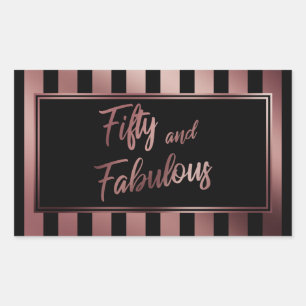 Fifty and Fabulous Faux Rose Gold & Black Stripes Rectangular Sticker
