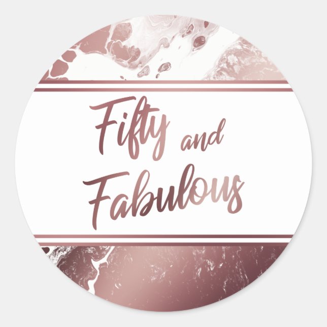Fifty and Fabulous Faux Rose Gold Marbled Pattern Classic Round Sticker (Front)