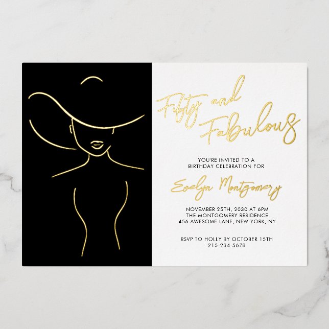 Fifty and Fabulous Foil Line Art Birthday Party  (Front)