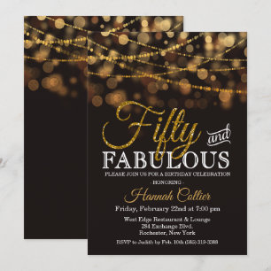 Fifty and Fabulous Glitter Birthday Invitation