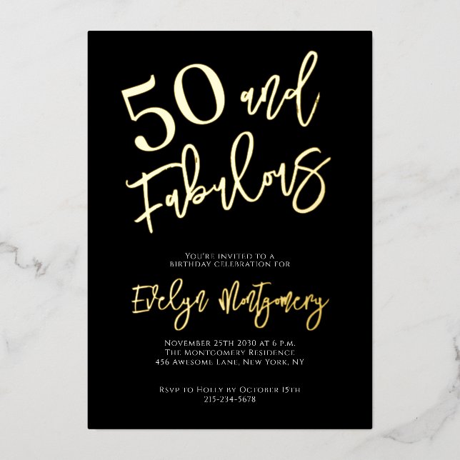 Fifty and Fabulous Gold Black 50th Birthday Party  (Front)