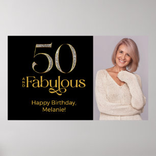 Fifty and Fabulous Gold Black 50th Birthday Photo Poster