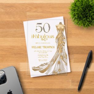 Fifty and Fabulous Gold Dress Photo 50th Birthday Acrylic Invitations