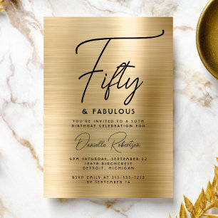 Fifty and Fabulous Gold Glam 50th Birthday Party Invitation