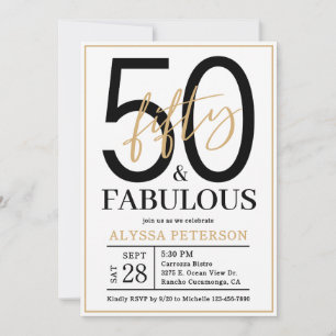 Fifty and Fabulous Gold Script 50th Birthday Invitation