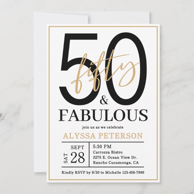 Fifty and Fabulous Gold Script 50th Birthday Invitation (Front)