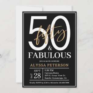 Fifty and Fabulous Gold Script 50th Birthday Invitation