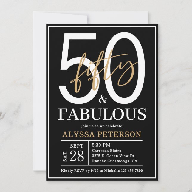 Fifty and Fabulous Gold Script 50th Birthday Invitation (Front)