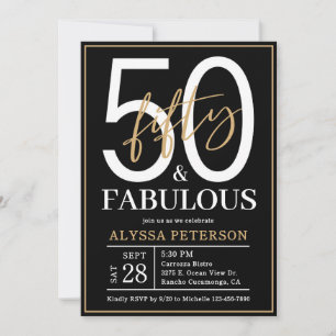 Fifty and Fabulous Gold Script 50th Birthday Invitation