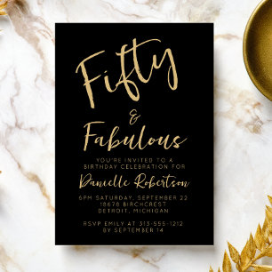 Fifty and Fabulous Gold Script 50th Birthday Party Invitation
