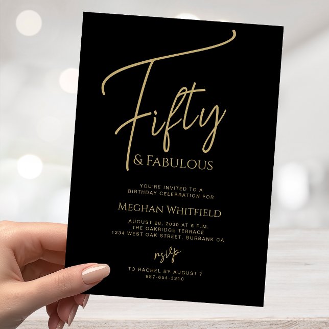 Fifty and Fabulous Gold Script 50th Birthday Party Invitation (Creator Uploaded)