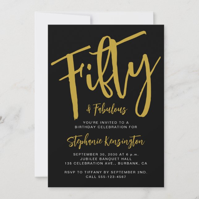 Fifty and Fabulous Gold Script 50th Birthday Party Invitation (Front)