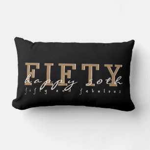 Fifty and Fabulous Happy 50th Black & Tan Lumbar Cushion