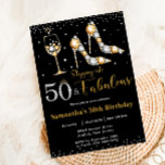 Fifty and Fabulous High Heels Bubbly 50th Birthday Invitation<br><div class="desc">Personalise this modern chic Fifty and Fabulous 50th birthday party invitation with your own wording and party details easily and quickly,  simply press the customise it button to further re-arrange and format the style and placement of the text.   Matching items available in store!  (c) The Happy Cat Studio</div>