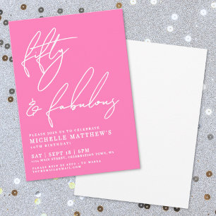 Fifty And Fabulous Hot Pink 50th Birthday Invitation