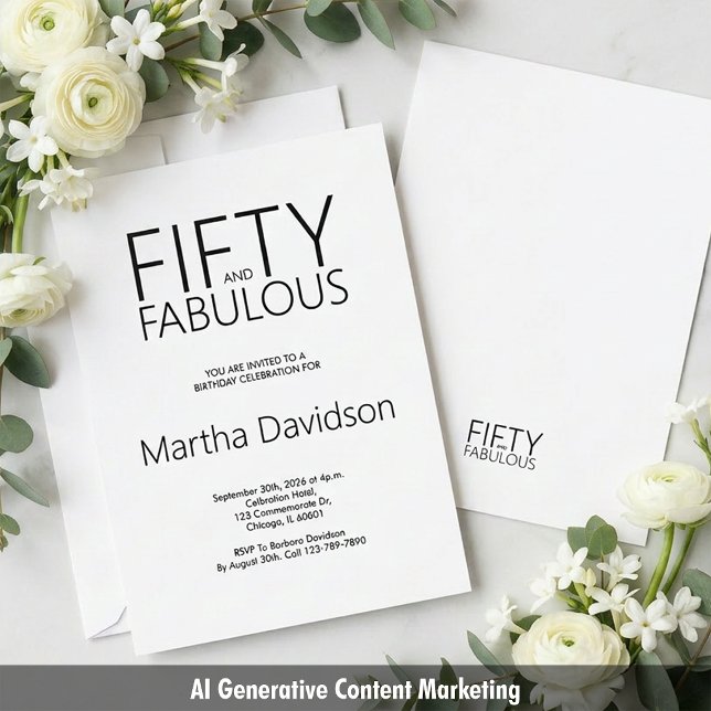 Fifty and Fabulous Minimal Modern 50th Birthday Invitation (50 & Fabulous Modern Minimalist Celebration Invitation)