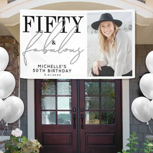Fifty And Fabulous Modern 50th Birthday Party Banner (Fifty And Fabulous Modern 50th Birthday Party Banner)